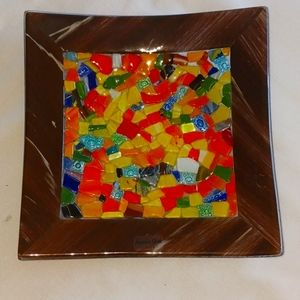 Fused glass plate made with melted Stained glass.